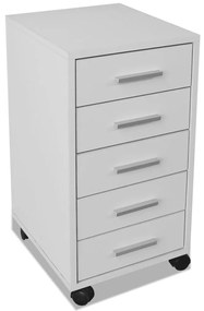 Unidade 5 gavetas p/ escritório com rodas, branco