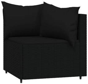 Sofás de canto p/ jardim c/ almofadões 2 pcs vime PE preto