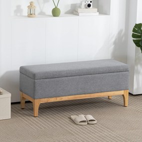 Banco com arrumação, baú com tampa removível em estilo escandinavo, em tecido de linho, 110 x 39 x 45 cm, cinzento