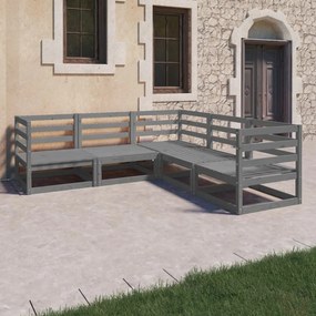 vidaXL 5 pcs conjunto lounge de jardim pinho sólido cinzento