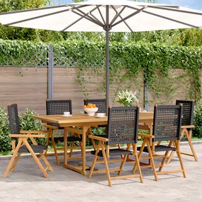 7 pcs conjunto de jantar p/ jardim vime PE/madeira maciça preto