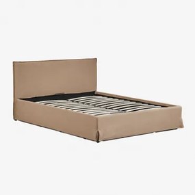 Cama Com Baú Articulado Estofada Lorea 180 X 200 Cm & Bouclé Castanho Trigo - Sklum