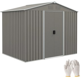 Outsunny Abrigo de Jardim de 3,6 m² 236x174x190 cm para Armazenamento de Ferramentas com Portas de Correr e 4 Janelas de Ventilação Cinza | Aosom Portugal