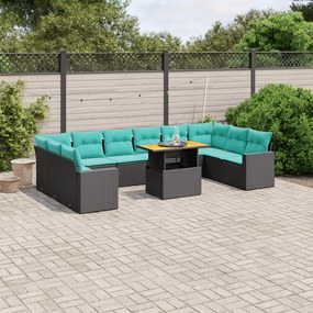 vidaXL 11 pcs conjunto sofás de jardim c/ almofadões vime PE preto
