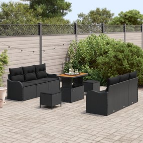 Conjunto de Sofá Jardim vidaXL de 9 Peças com Almofadas Preto Rattan S