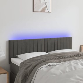 Cabeceira de cama c/luzes LED veludo 144x5x78/88cm cinza-escuro