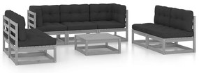 8 pcs conjunto lounge de jardim c/ almofadões pinho maciço