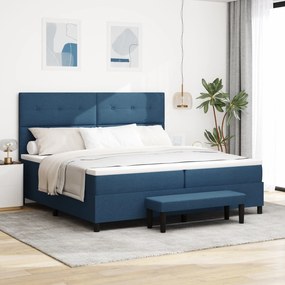 vidaXL Cama Box Spring com Colchão e Banco Azul 200x200 cm Tecido