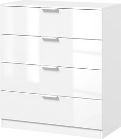 HOMCOM Cômoda Branca Brilhante com 4 Gavetas e Trilhos Deslizantes | Aosom Portugal