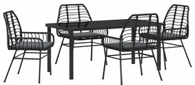 Conjunto de Jantar de Jardim com 5 Peças e Almofadas, Ratan Preto