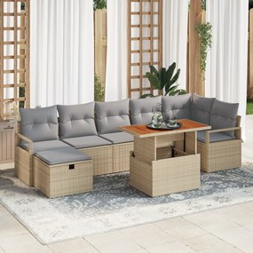 Conjunto de Sofá de Jardim de 8 Peças com Almofadas Bege Rattan