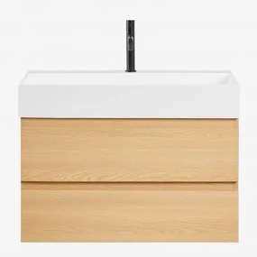 Conjunto De Móvel De Casa De Banho Suspenso Em Madeira E Folha De Freixo Com Lavatório Integrado Ona Madeira Natural & Sem Espelho & - Sklum