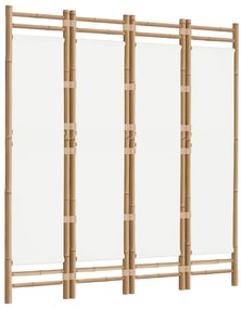 Biombo com 4 painéis dobráveis bambu e lona 160 cm