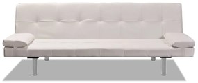 Sofá-cama ajustável c/ 2 almofadas couro artificial branco nata