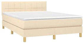 Cama box spring c/ colchão e LED 140x190 cm tecido cor creme