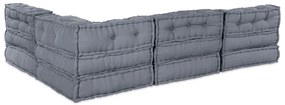 Sofá Puff Modular para 4 Pessoas em Tecido Cinza