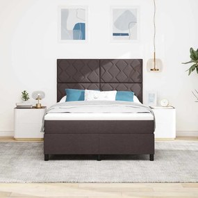 Cama Box com Colchão e LED Castanho Escuro, 160 x 200 cm, Tecido