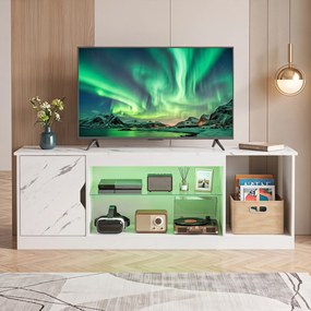 Móvel de TV, 148 x 35 x 52,5 cm, Iluminação LED com Comando à Distância, Branco