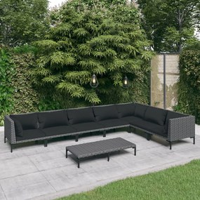 vidaXL 8 pcs conj. lounge jardim c/ almofadões vime PE cinzento-escuro