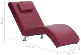 Chaise longue com almofada couro artificial vermelho tinto