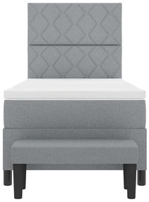 Cama Box Spring com Colchão &amp; Banco Cinza Claro 90x190 cm Tecido