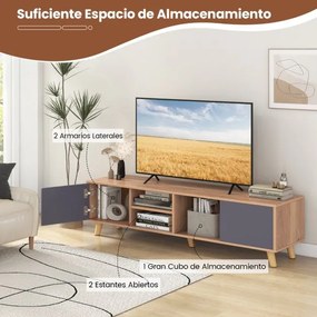 Móvel TV até 65” Suporte para TV moderno de estilo rústico com Estante aberta Mesa de consola para TV com 3 orifícios para gestão de cabos Castanho e