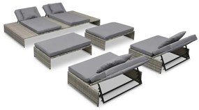 5 pcs conjunto lounge de jardim c/ almofadões vime PE cinzento