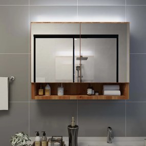 Armário espelhado casa banho com LED 80x15x60 cm MDF carvalho