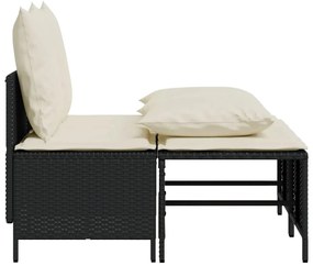 4 pcs conjunto de sofás para jardim c/ almofadões vime PE preto