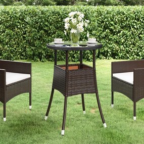 vidaXL Mesa de jardim Ø60x75 cm vidro temperado e vime PE castanho