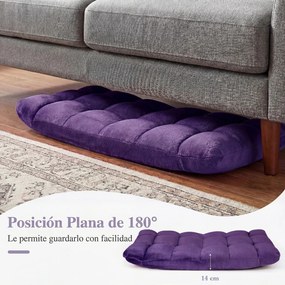 Cadeira de Chão Dobrável, 104 x 53 x 15 cm, Encosto Ajustável em 14 Posições, Roxo