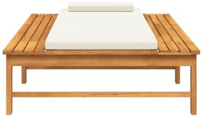 Espreguiçadeira c/ almofadão/almofada branco nata acácia maciça