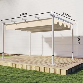Pérgola de Jardim 4x3 m com Teto Retrátil Proteção UPF30+ Drenagem Pérgola de Exterior para Terraço Bege