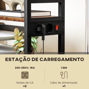 Suporte para Impressora com Estação de Carregamento Móvel para Impressora de 4 Níveis com Rodas e Estrutura Metálica 55x37,5x100 cm Castanho Rústico