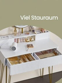 Toucador com banco 40 x 80 x 134,8 cm e iluminação com régua de tomadas branco mate-Dourado