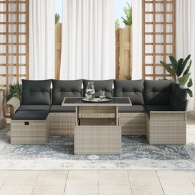 Conjunto de Sofá de Jardim vidaXL com 8 Peças e Almofadas Cinza Claro