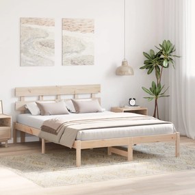 Estrado de Cama com Cabeceira 160x200 cm Madeira Sólida Pinho
