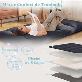 Colchão enrolável para o chão com capa lavável e com bolsa de transporte 200 x 90 x 10 cm - preto