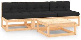 4 pcs conjunto lounge de jardim c/ almofadões pinho maciço