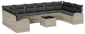 Conjunto de Sofá de Jardim com 11 Peças e Almofadas Cinza