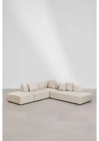 Sofá De Canto Modular Cardea De 3 Peças Com Chaise Longue Direita E Pufe Estofado Chenille Beige Creme - Sklum