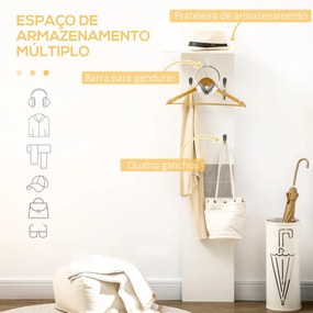 Móvel Cabide de Entrada com 4 Ganchos Cabide de Parede com Barra Suspensa de Alumínio 50x23,5x60cm Branco e Cinza