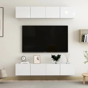 Móveis de TV 4 pcs 80x30x30 cm contraplacado branco brilhante