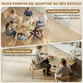 Mesa de Cozinha Redonda Dobrável para 2-6 Pessoas com Aba Rebatível Estrutura de Aço em X Duplo Ø110x76 cm Madeira