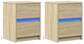 Mesas cabeceira c/ LEDs 2 pcs derivados madeira carvalho sonoma
