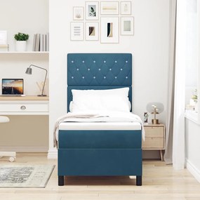 Camas Box Spring vidaXL com Colchão e LED Azul Escuro 80x200 cm Veludo
