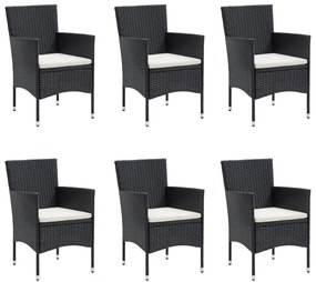7 pcs conjunto de jantar para jardim com almofadões preto