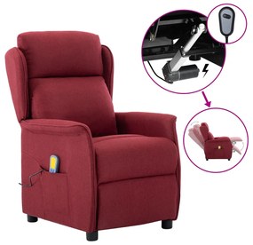 vidaXL Poltrona de massagens elétrica reclinável tecido vermelho tinto
