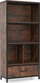 Estante de 4 níveis 68 x 30,5 x 151,5 cm com 4 compartimentos abertos e gaveta dobrável em tecido; Estrutura metálica para quarto ou escritório, em ca