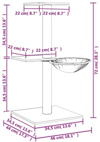 Árvore p/ gatos c/ postes arranhadores 72 cm cinzento-claro